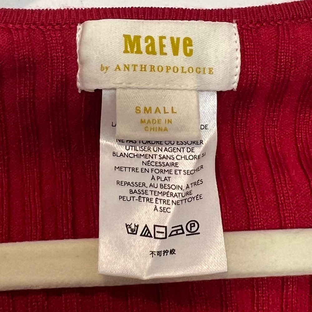 Anthropologie Maeve Bow Front Cutout Ribbed Top Red Long Sleeve - Picture 6 of 8